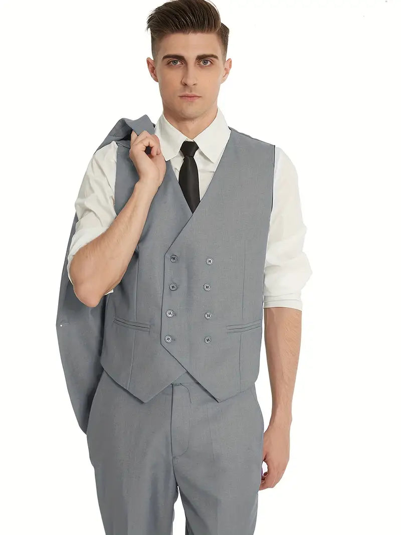Breathable men's suit – fitted three-piece design, high-quality fabric, for formal occasions 8