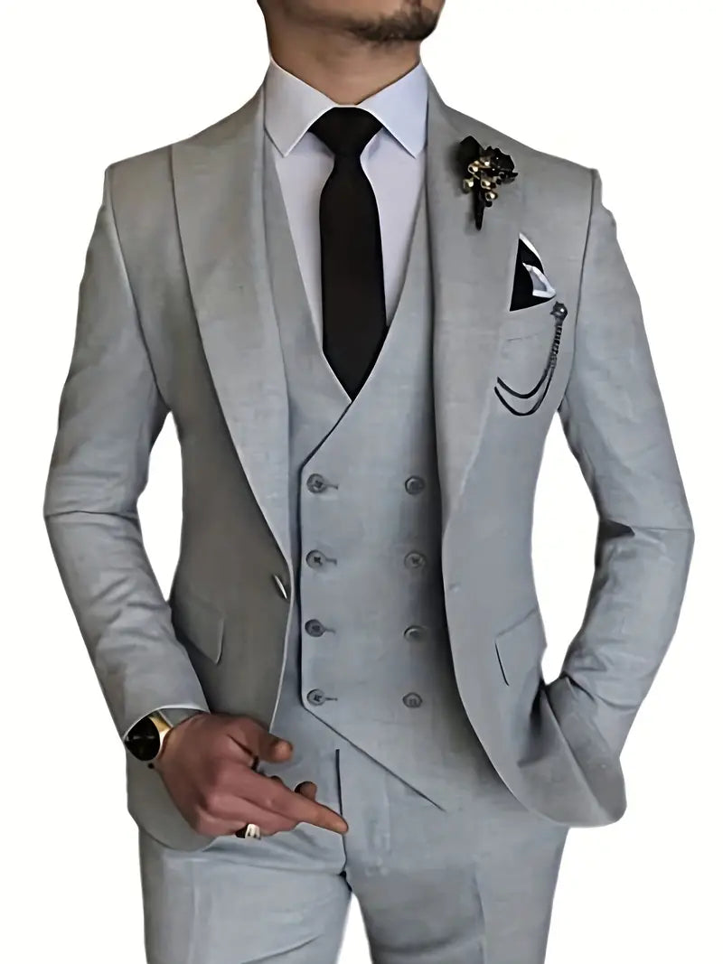 Breathable men's suit – fitted three-piece design, high-quality fabric, for formal occasions 9