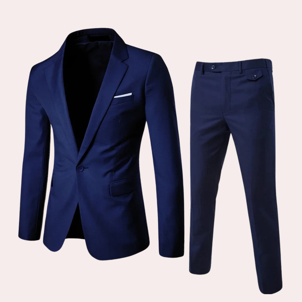 Breathable men's suit set – classic blazer and tailored trousers, premium fabric, for formal occasions 2