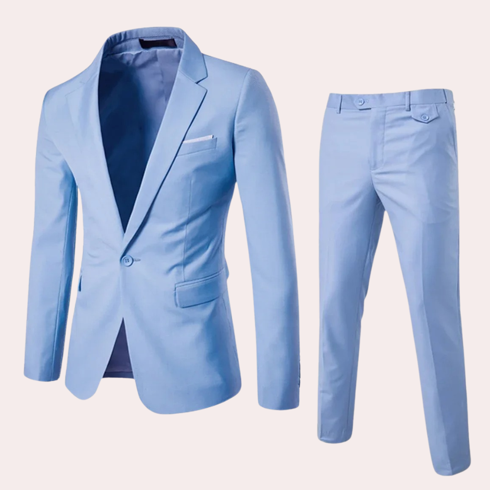 Breathable men's suit set – classic blazer and tailored trousers, premium fabric, for formal occasions 3