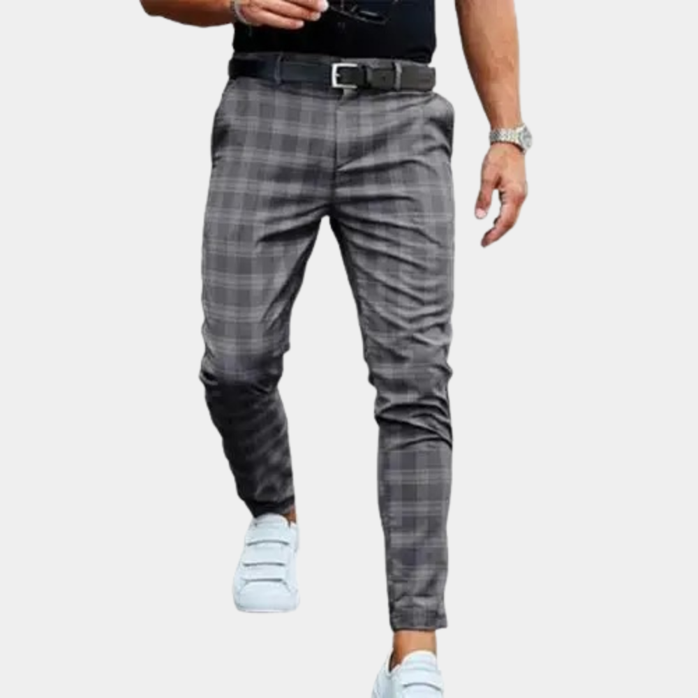 Breathable men's trousers – straight cut, checkered pattern, for summer outings 1