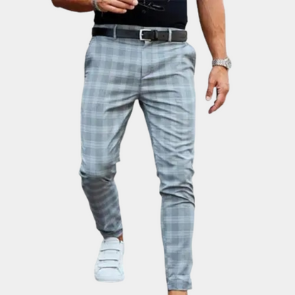Breathable men's trousers – straight cut, checkered pattern, for summer outings 2