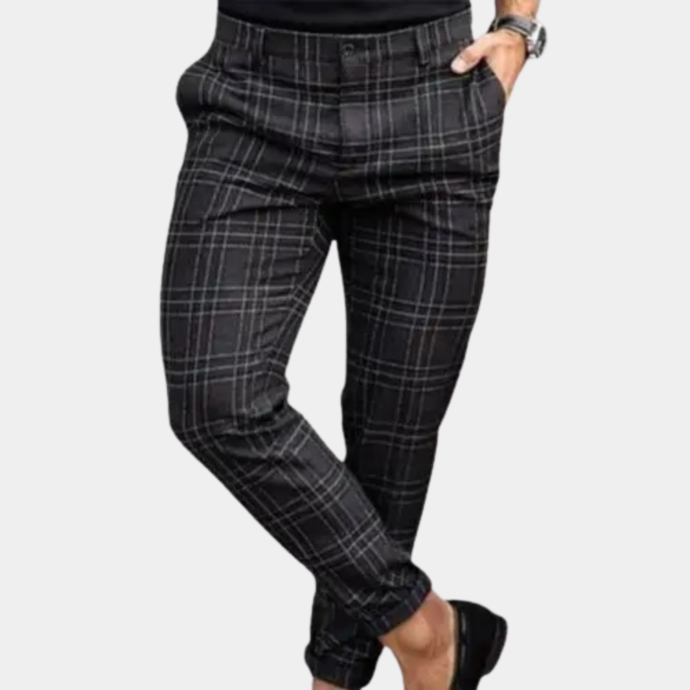Breathable men's trousers – straight cut, checkered pattern, for summer outings 3