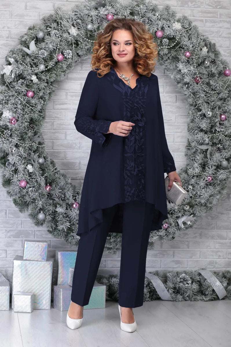 Breathable plus size suit for women – short sleeve blouse, lace jacket, versatile for special occasions 6