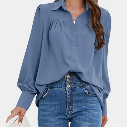 Breathable women's blouse – pleated long sleeve, lightweight chiffon, for summer outings 1