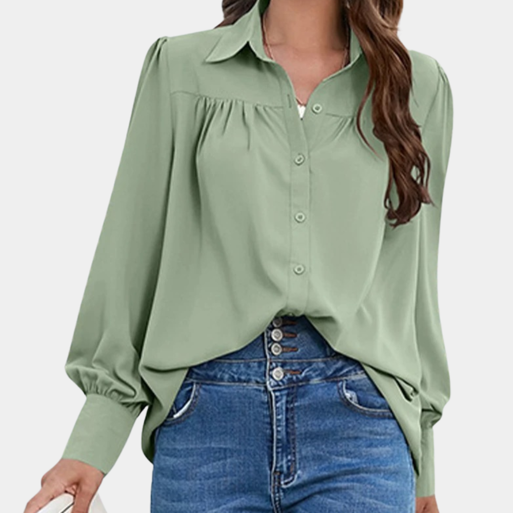 Breathable women's blouse – pleated long sleeve, lightweight chiffon, for summer outings 3