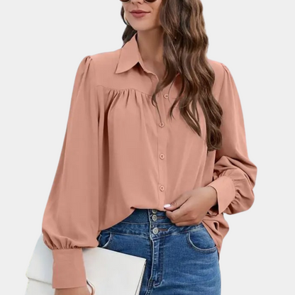 Breathable women's blouse – pleated long sleeve, lightweight chiffon, for summer outings 4