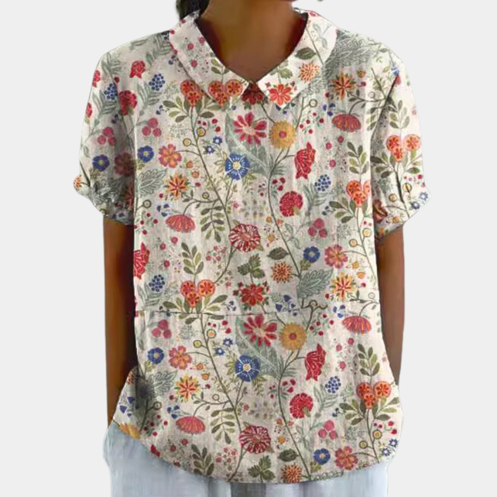 Breathable women's blouse – short-sleeve floral design, stretchy, for summer outings 0
