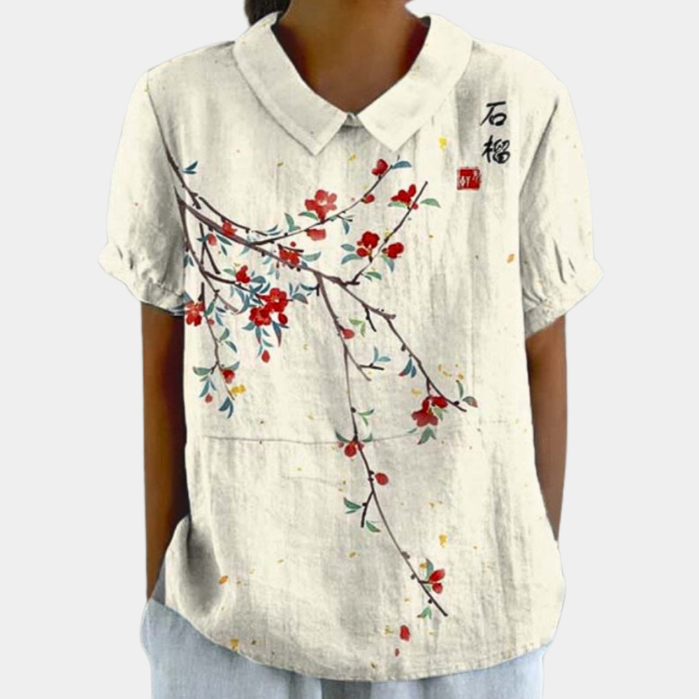 Breathable women's blouse – short-sleeve floral design, stretchy, for summer outings 3