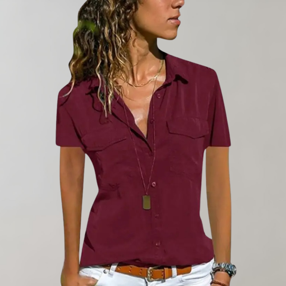 Breathable women's blouse – short sleeve, lightweight fabric, for summer outings 0
