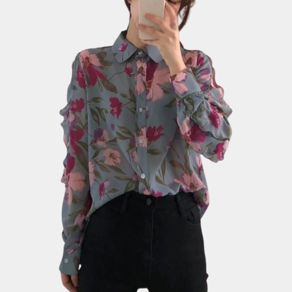 Breathable women’s floral blouse – relaxed fit, chiffon, for autumn outings 1