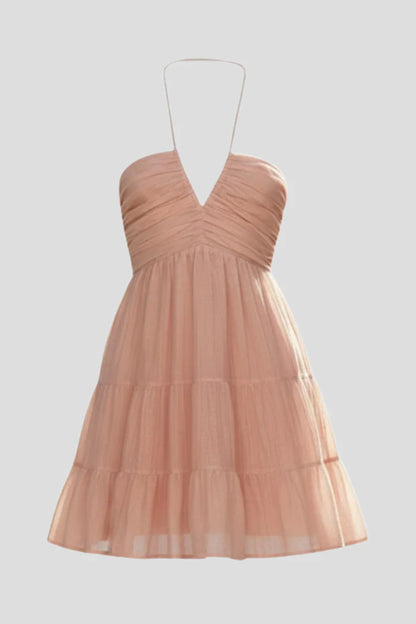 Soft women's v-neck dress – tiered pettiskirt, long-stitching details, spring/summer wear
