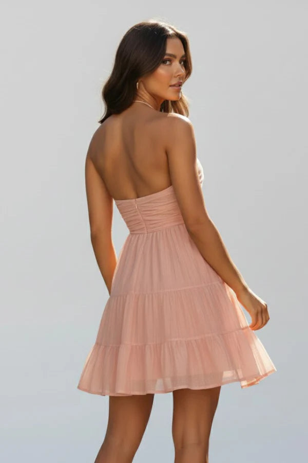 Soft women's v-neck dress – tiered pettiskirt, long-stitching details, spring/summer wear
