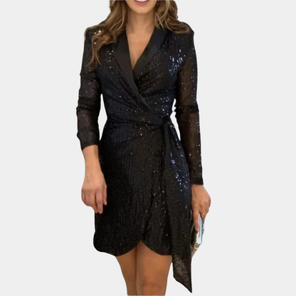 Variant image for Elegant Black Blazer Dress with Belt and Glitter, Chic Summer Dress for Women, Plus Size Available-19