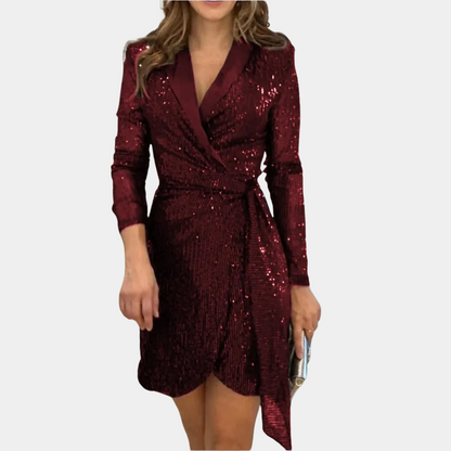 Elegant Black Blazer Dress with Belt and Glitter, Chic Summer Dress for Women, Plus Size Available-1