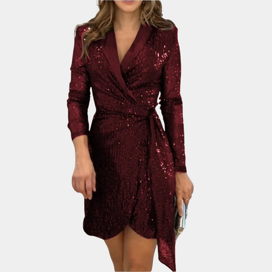 Elegant Black Blazer Dress with Belt and Glitter, Chic Summer Dress for Women, Plus Size Available-1