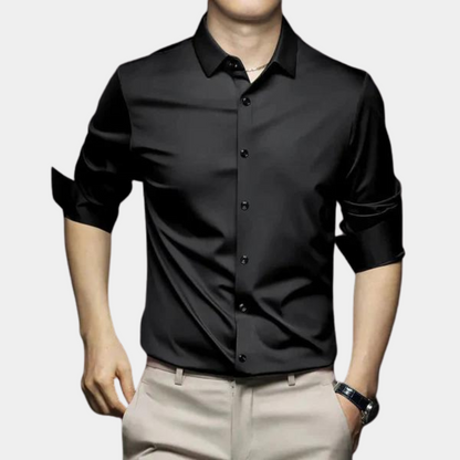 Classic Men's Dress Shirt in Polyester and Elastane, Thermo-Isolating, Comfortable Fit for Fall and Winter, Available in Multiple Colors-1