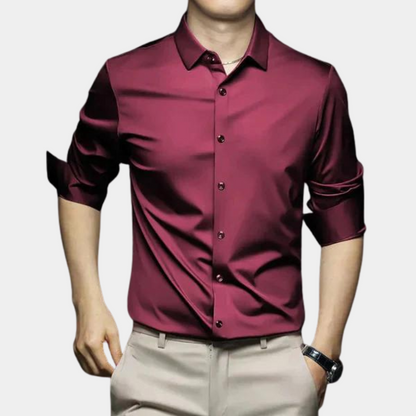 Classic Men's Dress Shirt in Polyester and Elastane, Thermo-Isolating, Comfortable Fit for Fall and Winter, Available in Multiple Colors-3
