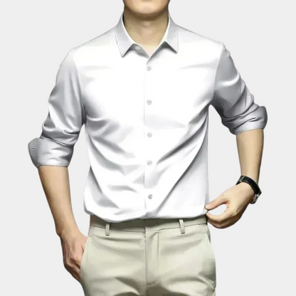 Classic Men's Dress Shirt in Polyester and Elastane, Thermo-Isolating, Comfortable Fit for Fall and Winter, Available in Multiple Colors-2