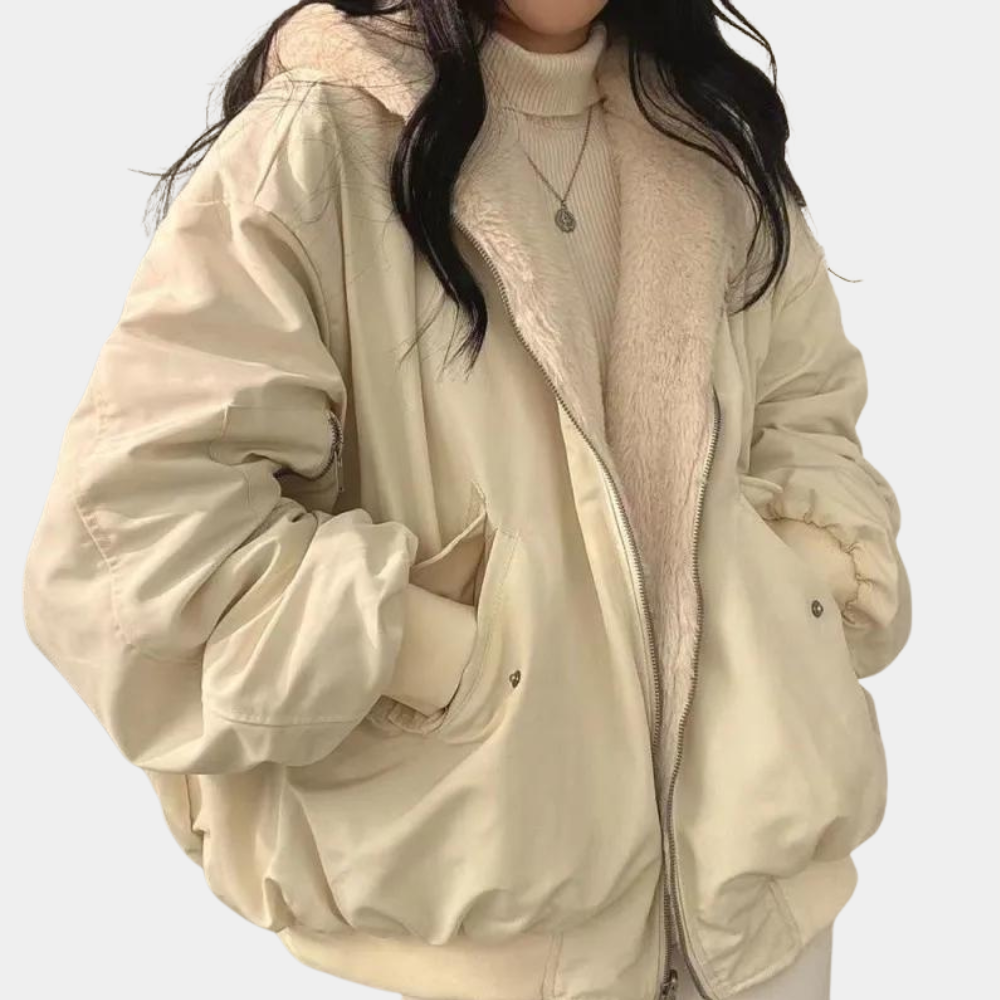Warm Women's Oversized Jacket - Hooded Coat, Faux Fur