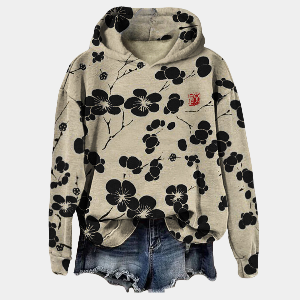 Felpa Oversize Donna Confortevole - Stampa Floreale, Manica Lunga