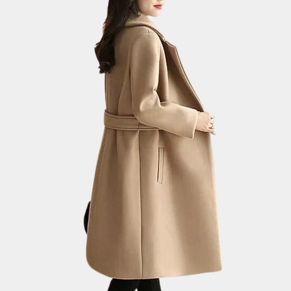Insulating Classic Womens Long Coat - Notch Lapel, Wool
