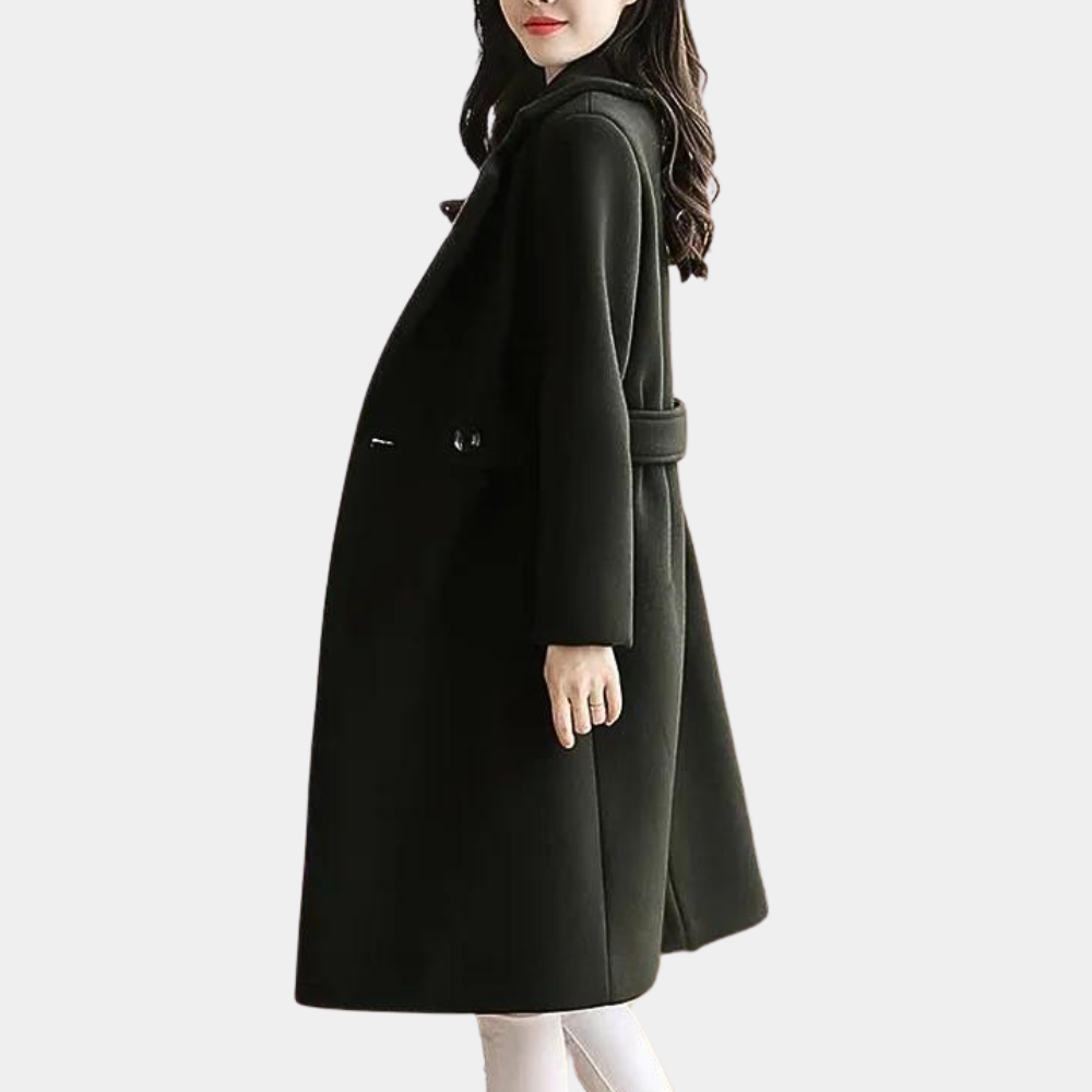 Insulating Classic Womens Long Coat - Notch Lapel, Wool