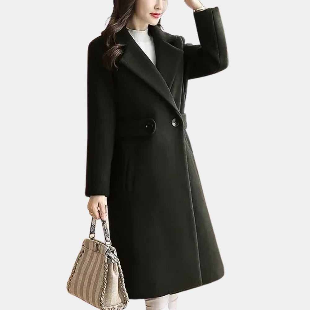 Insulating Classic Womens Long Coat - Notch Lapel, Wool