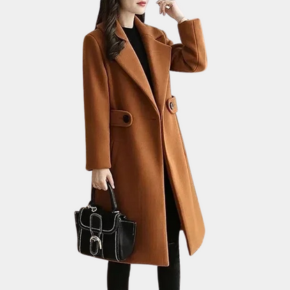 Insulating Classic Womens Long Coat - Notch Lapel, Wool
