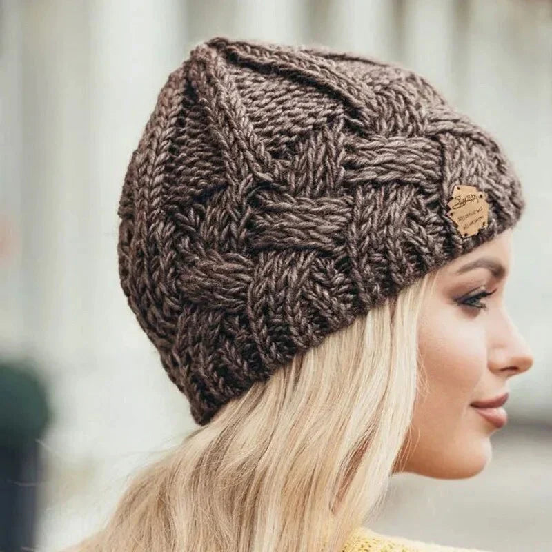 Warm Women's Knit Beanie - Cable Slouchy Cut, Soft Wool