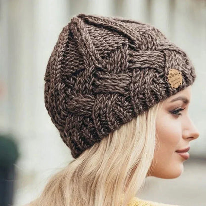 Warm Women's Knit Beanie - Cable Slouchy Cut, Soft Wool