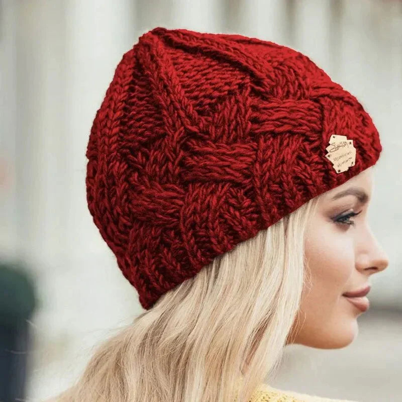 Warm Women's Knit Beanie - Cable Slouchy Cut, Soft Wool