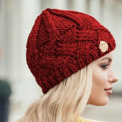 Warm Women's Knit Beanie - Cable Slouchy Cut, Soft Wool
