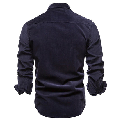 Men's Ribbed Velvet Shirt, Comfortable Relaxed Fit, Versatile Style for Casual or Formal Wear-4