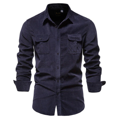 Men's Ribbed Velvet Shirt, Comfortable Relaxed Fit, Versatile Style for Casual or Formal Wear-2