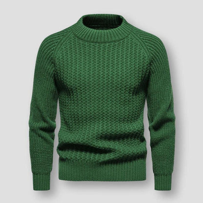 Warm Men's Waffle Knit Sweater - Crewneck, Wool, Winter