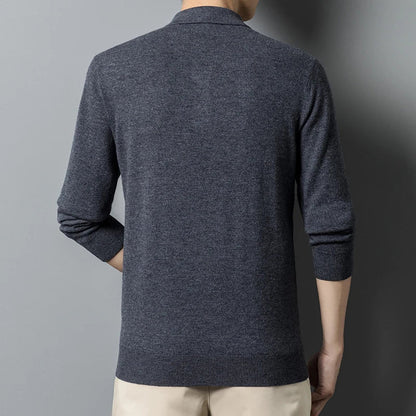 Soft Classic Men's Polo Sweater - Long Sleeve Knit, Casual