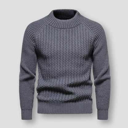 Warm Men's Waffle Knit Sweater - Crewneck, Wool, Winter