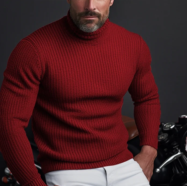 Fitted Timeless Men’s Turtleneck Sweater - Ribbed Wool