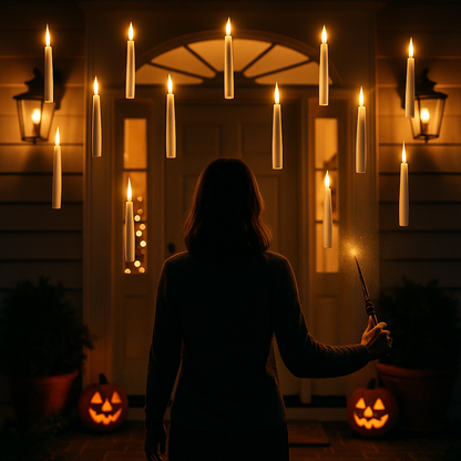 Candele Galleggianti Incendio per Halloween – Luci LED Spettrali Senza Fiamma con Telecomando a Bacchetta