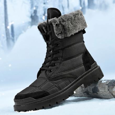 Botas de nieve impermeables para mujer - Tobillo con cordones, piel sintética