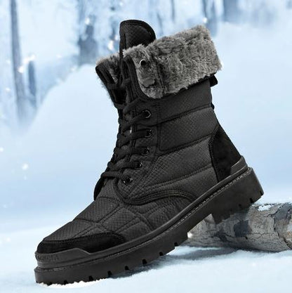 Botas de nieve impermeables para mujer - Tobillo con cordones, piel sintética