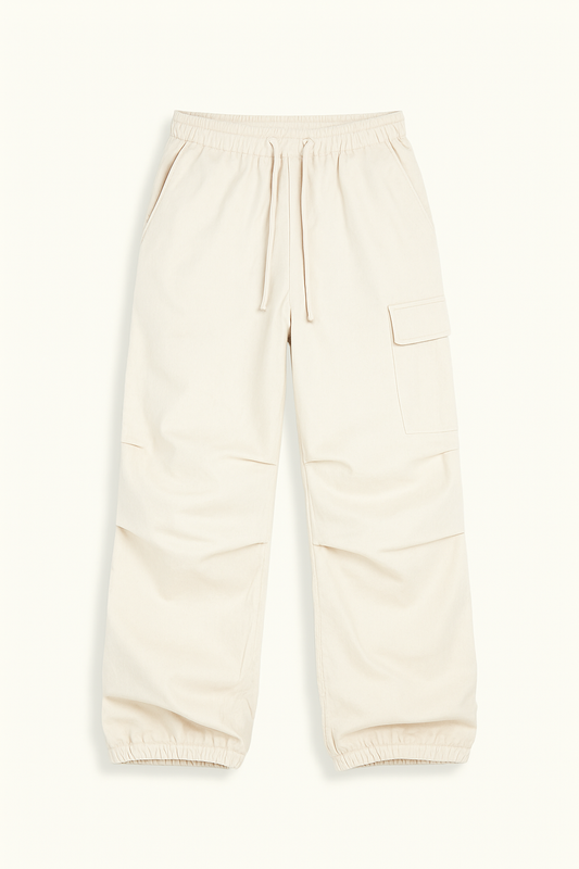 White Cargo Pants for Women with Adjustable Waistband and Functional Pockets, Modern Utilitarian Style-1