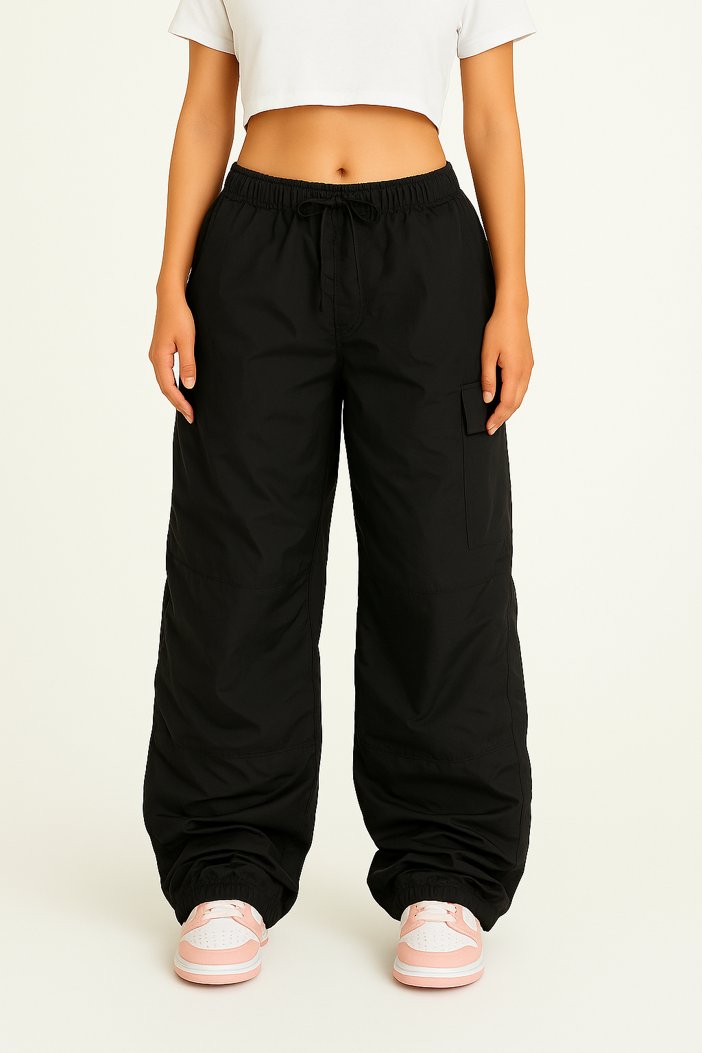 Black Cargo Pants for Women with Adjustable Waist, Multiple Pockets, and Relaxed Fit for Versatile Styling-3