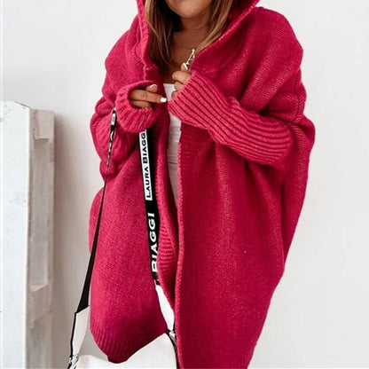 Oversized Women’s Hooded Knit Cardigan - Ribbed, Cozy