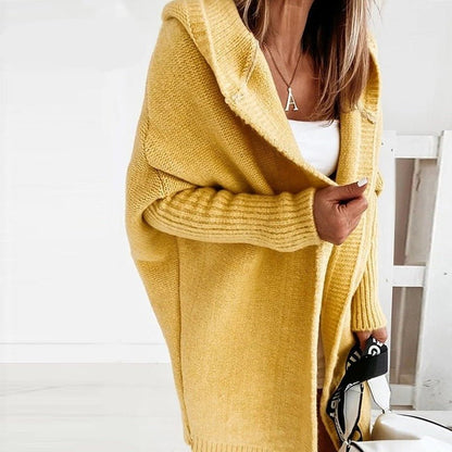 Oversized Women’s Hooded Knit Cardigan - Ribbed, Cozy
