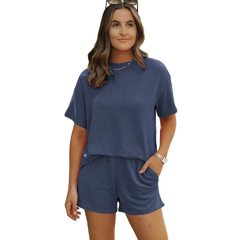 Casual Women's Outfit with Short-Sleeved Top and High Waist Shorts Set for Summer Wear 10