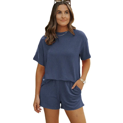 Casual Women's Outfit with Short-Sleeved Top and High Waist Shorts Set for Summer Wear 10