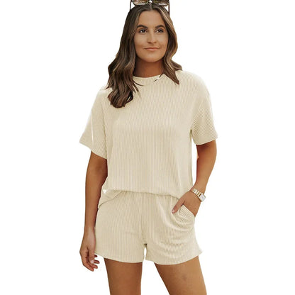 Casual Women's Outfit with Short-Sleeved Top and High Waist Shorts Set for Summer Wear 5
