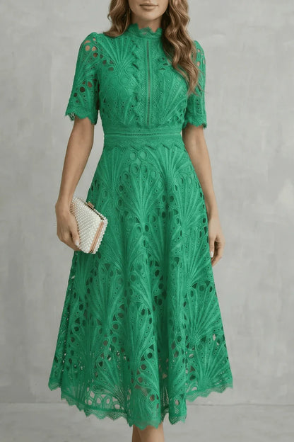 Soft Women's Dress - Lace, Cinched Waist, Short Sleeves, Classic A-Line Silhouette, 100% Polyester, For Occasions